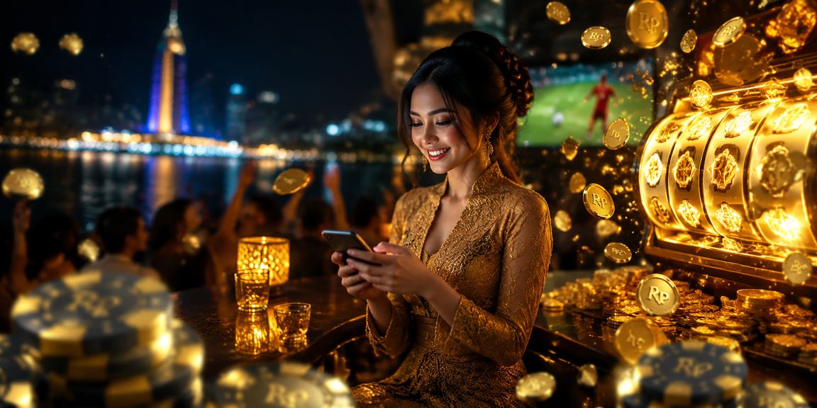 Tampilan layar slot game modern di tepi pantai saat senja